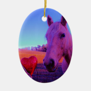 Brown Horse and Red Heart Keramikornament