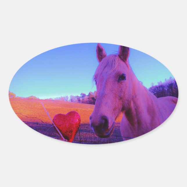 Brown Horse and Red Heart Ovaler Aufkleber (Vorderseite)