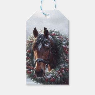 Brown Horse Christmas Kranz Schneeweide Geschenkanhänger