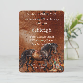 Brown Horse Floral Cowgirl Stiefel Geburtstag Einladung
