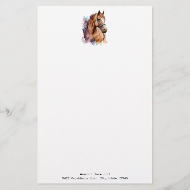 Brown Horse Head Portrait in Watercolor Briefpapier (Vorderseite)