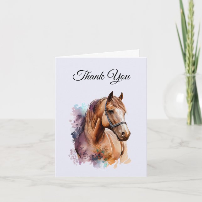 Brown Horse Head Portrait in Watercolor Dankeskarte (Vorderseite)