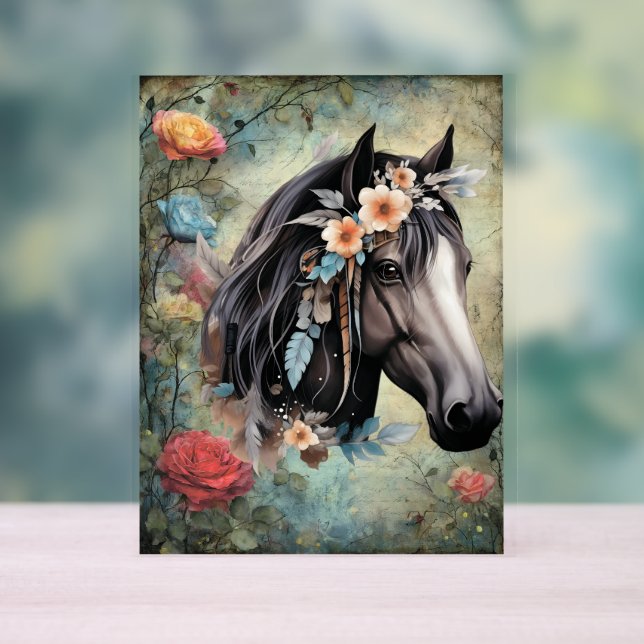  Brown horse in flowers. (Neutre)