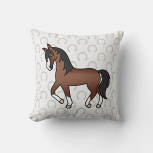 Brown Horse Trotting Cartoon Illustration Kissen