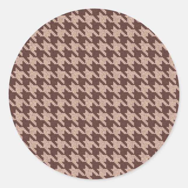 Brown Houndstooth Preppy Classic Pattern Runder Aufkleber (Vorderseite)