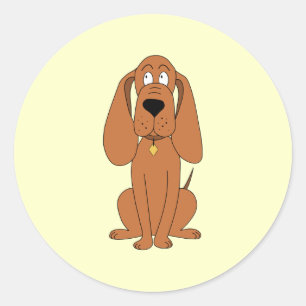 Brown-Hund. Jagdhund-Cartoon mit Kragen Runder Aufkleber