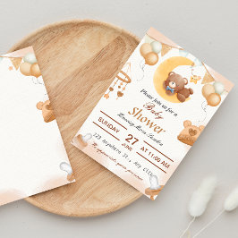 Brown Illustration Baby Shower Einladung