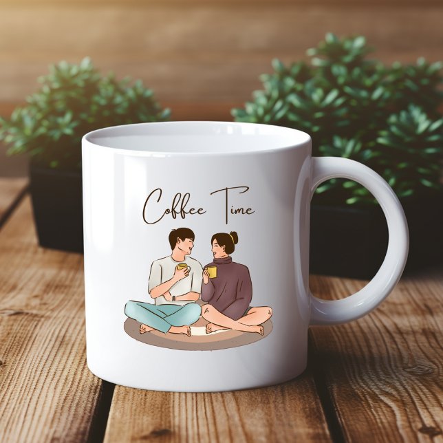 Brown Illustration Coffee Time Couple Tasse (Von Creator hochgeladen)