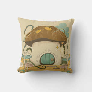 Brown Illustration Forest Square Kissen