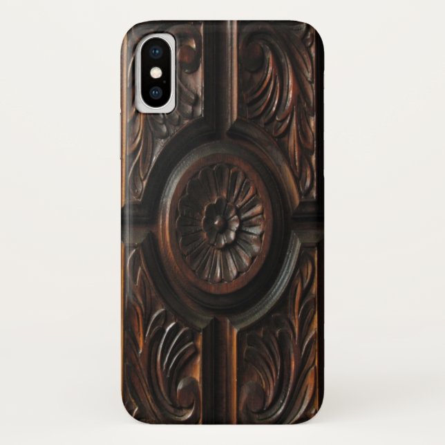 Brown-Imitat hölzerner schnitzender iPhone X Fall Case-Mate iPhone Hülle (Rückseite)
