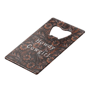 Brown Imitats Leather Cowgirl Floral Geldbeutel Flaschenöffner
