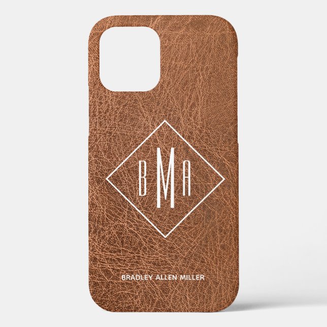 Brown Imitats Leather Mit Monogramm Case-Mate iPhone Hülle (Rückseite)