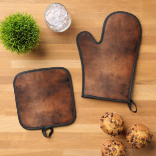 Brown Imitats Leather Ofenhandschuh & Topflappen-Set