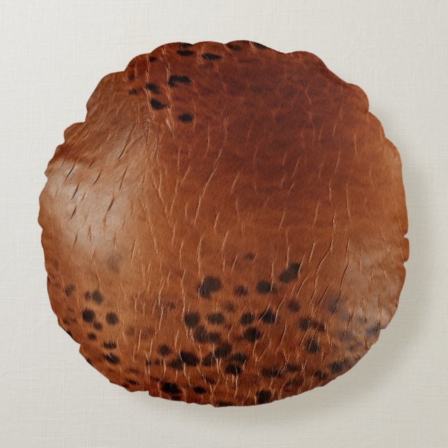 Brown Imitats Leather Rundes Kissen (Vorderseite)