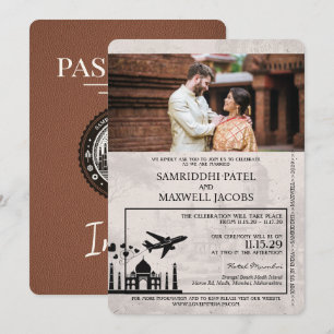 Brown India Passport Hochzeitseinladung Einladung
