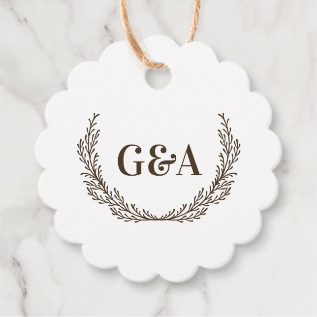 Brown Initial Couple & Twigs Wedding Monogram Geschenkanhänger (Vorderseite)