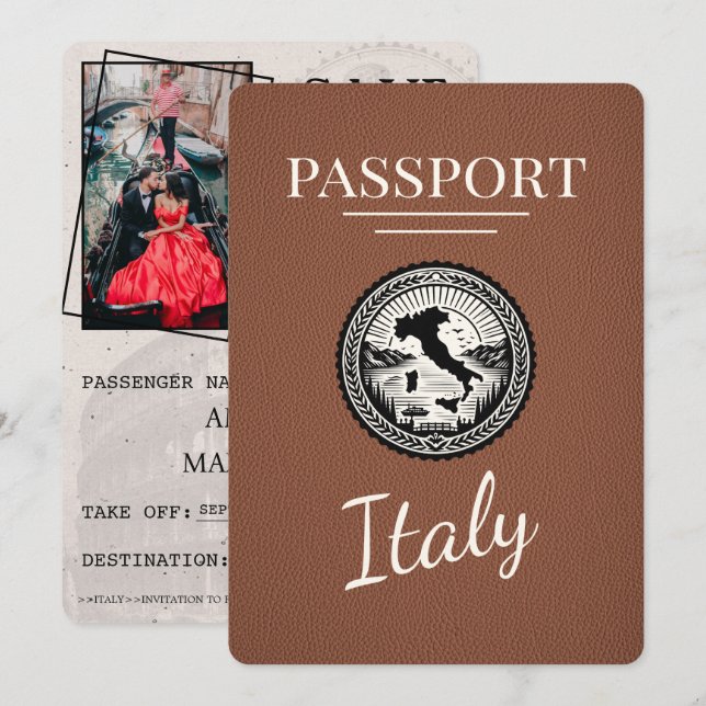 Brown Italy Passport Save The Date (Vorne/Hinten)