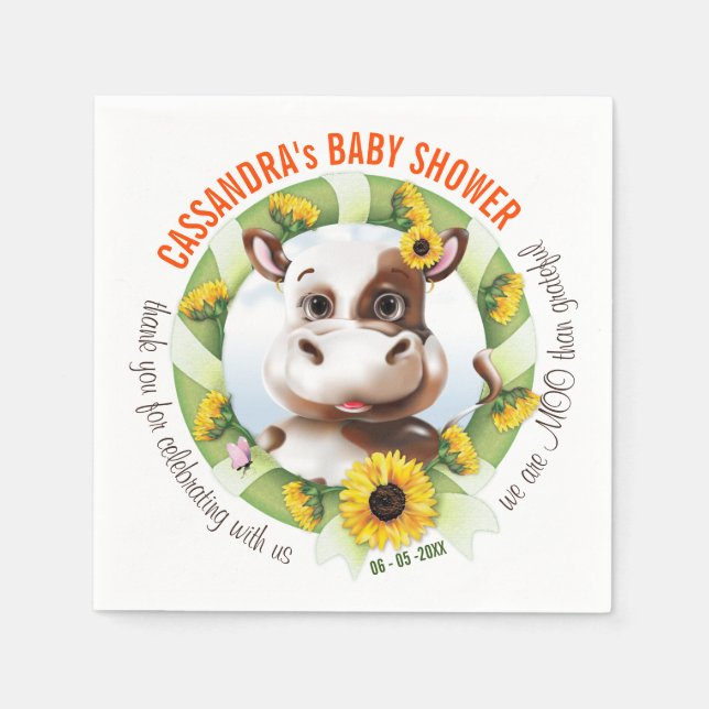 Brown Jersey Cow Sunflower Girl Baby Dusche Serviette (Vorderseite)