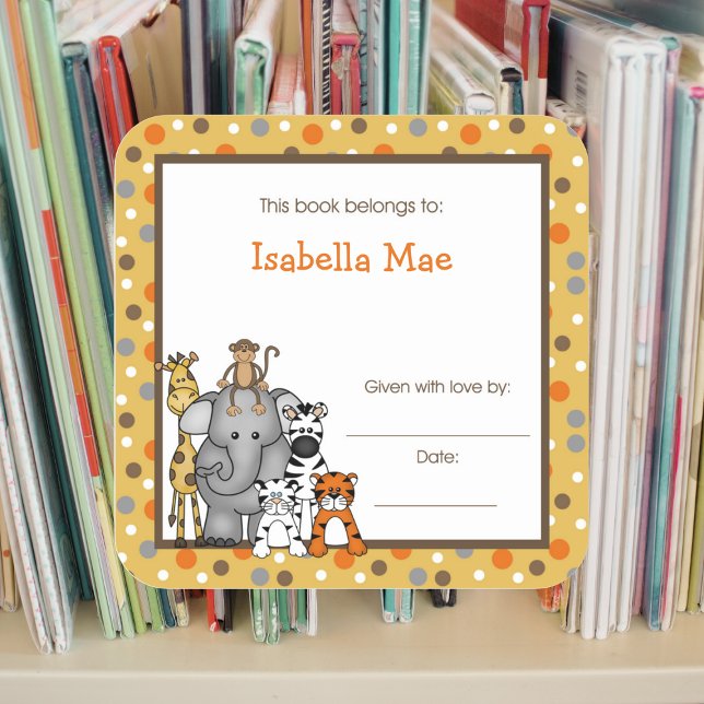 Brown Jungle Animaux Réserver Plaque étiquette (Créateur téléchargé)