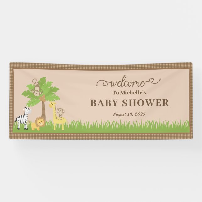 Brown Jungle Sarfari Animals Baby Showbanner Banner (Horizontal)