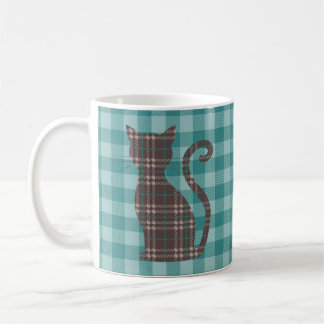 Brown Kariert Cat on Green Gingham Kaffeetasse