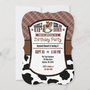 Brown Kariert Cowhide Cowboy Birthday Einladung