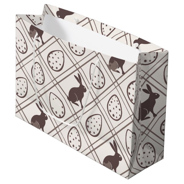Brown Kariert Oaster Große Geschenktüte (Vorderseite Schrägansicht)