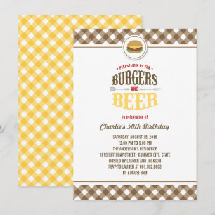 Brown Karos Burgers & Beer Summer Birthday Party Einladung