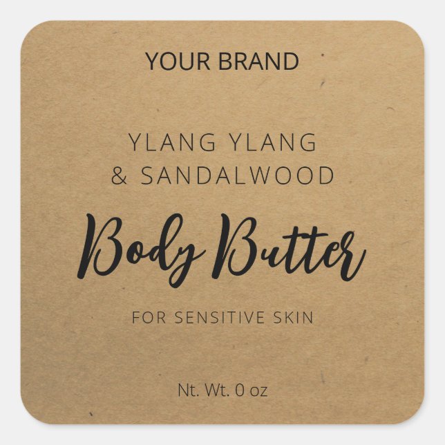Brown Kraft Paper Body Butter Labels Quadratischer Aufkleber (Vorderseite)
