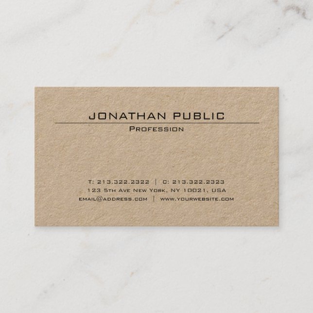 Brown Kraft Paper Minimalistisch Elegant Trendy Lu Visitenkarte (Vorderseite)