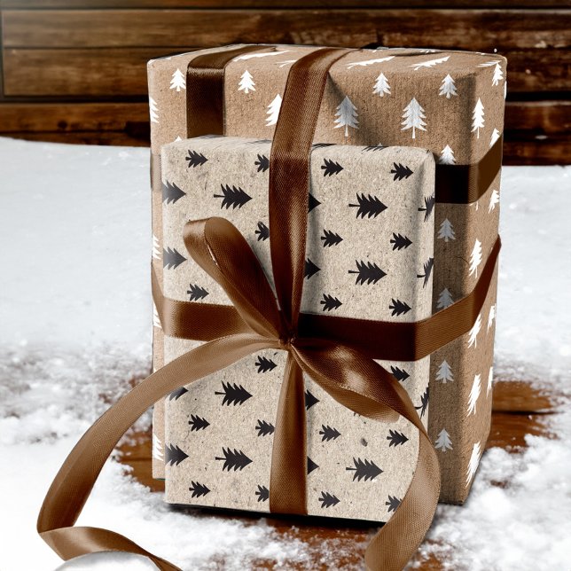 Brown Kraft Paper Modernes Weihnachtsbaummuster Geschenkpapier Set (Brown Kraft Paper Modern Christmas Tree Pattern)