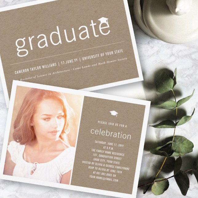 Brown Kraft Simple Graduate Foto Graduate Party Einladung (Von Creator hochgeladen)