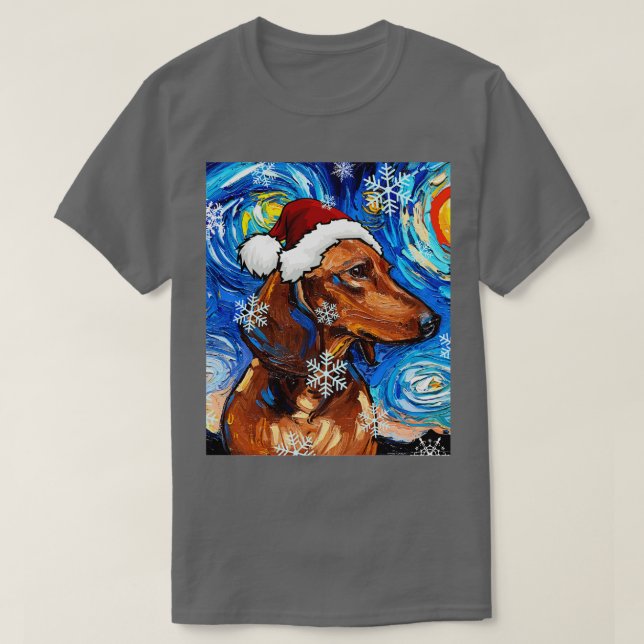 Brown Kurz Hair Dackel Santa T-Shirt (Design vorne)