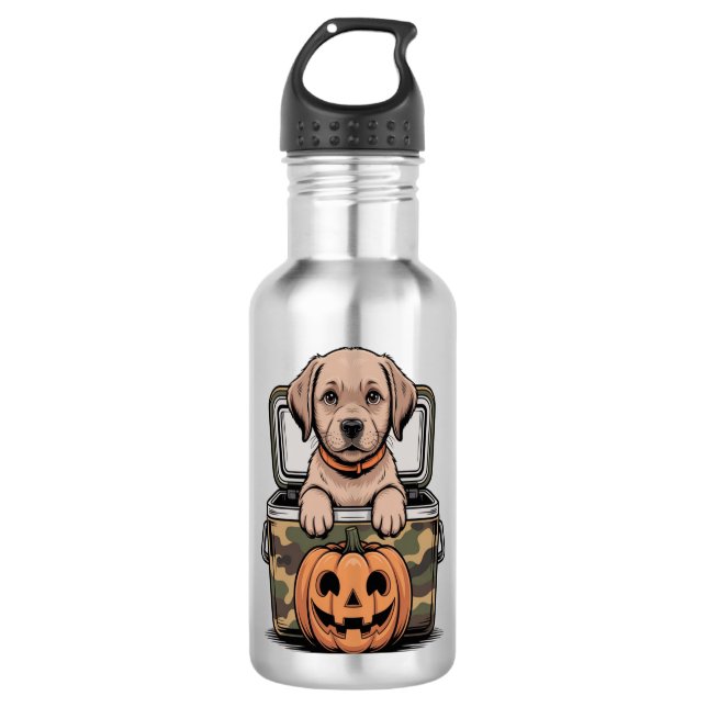 Brown Lab Dog Halloween Spooky Edelstahlflasche (Vorderseite)