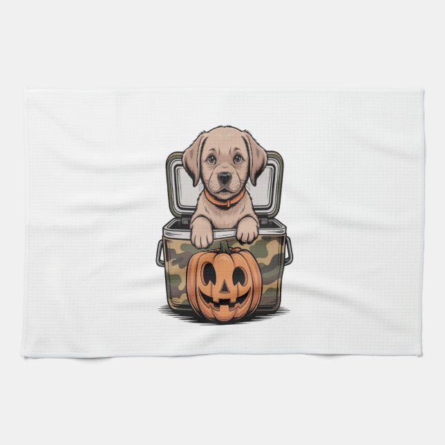 Brown Lab Dog Halloween Spooky Geschirrtuch (Horizontal)