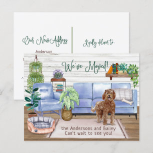 Brown Labradoodle Cosy New Zuhause Moving    Ankündigungspostkarte