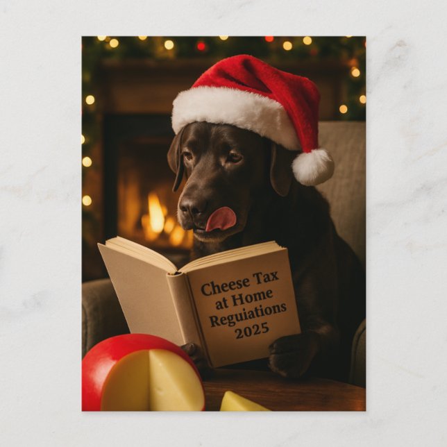 Brown Labrador  'Cheese Tax' Christmas postcard Postkarte (Vorderseite)