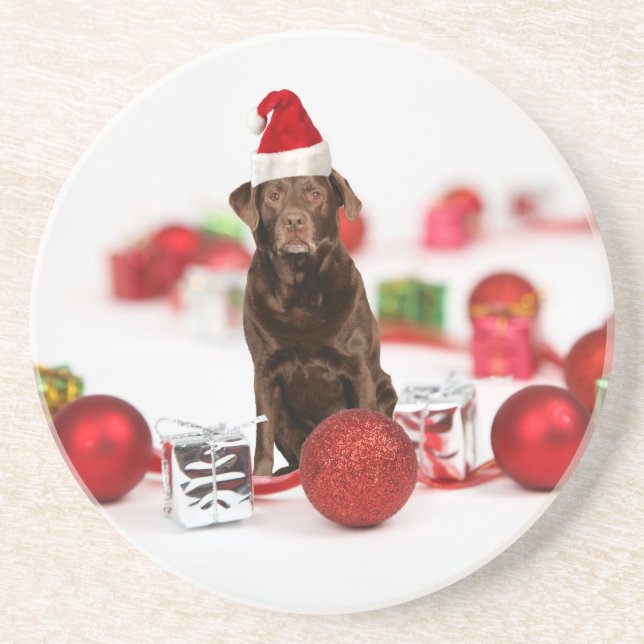 Brown Labrador Dog Christmas w Geschenke Weihnacht Sandstein Untersetzer (Vorne)