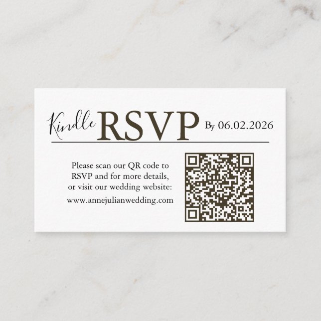 Brown landscape RSVP QR Code Card  Modern Wedding Begleitkarte (Vorderseite)