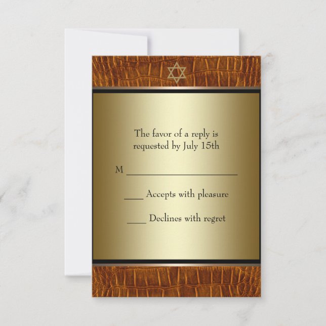 Brown Leather Black Bar Mitzvah UAWG RSVP Karte (Vorderseite)