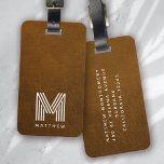 Brown Leather Bold Monogram Masculine Gepäckanhänger<br><div class="desc">Ein fett gedrucktes Monogramm</div>