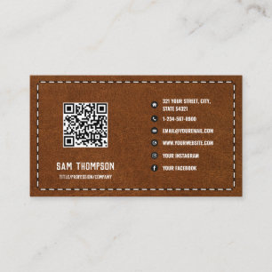 Brown Leather Business QR Code Social Media Visitenkarte