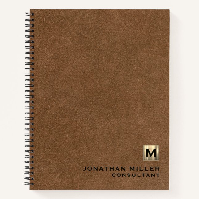 Brown Leather Print Monogram Notizbuch (Vorderseite)