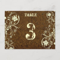 Brown Leather Table Number Card (Cream, flat)