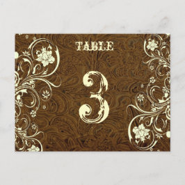Brown Leather Table Number Card (Cream, flat) Postkarte