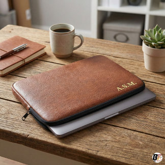 Brown Leather Texture Monogram Personalized Laptopschutzhülle