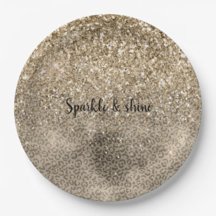 Brown Leopard Print Gold Glitter sparkle Pappteller