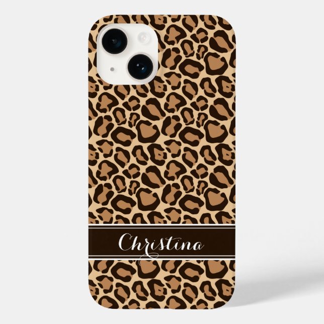 Brown Leopard Print Monogram Case-Mate iPhone Hülle (Rückseite)