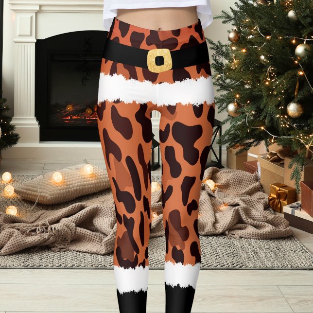 Brown Leopard Print Santa Claus Kostüme Weihnachte Leggings (Von Creator hochgeladen)