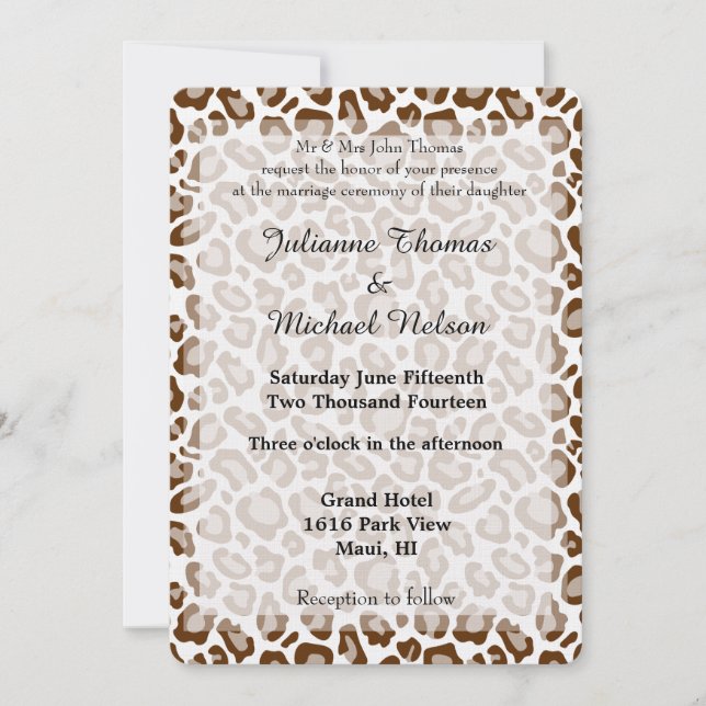 Brown Leopard Print Wedding Einladung (Vorderseite)